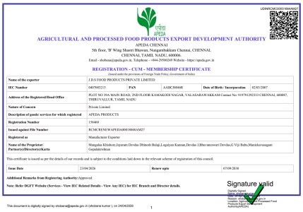 APEDA CERTIFICATE